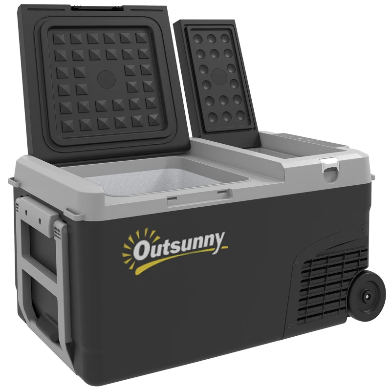 Outsunny Geladeira Elétrica Portátil Congelaor e Refrigerador com 2 Zonas 27 L 12/24 V Dc e 100 240V Ac Até 20°C