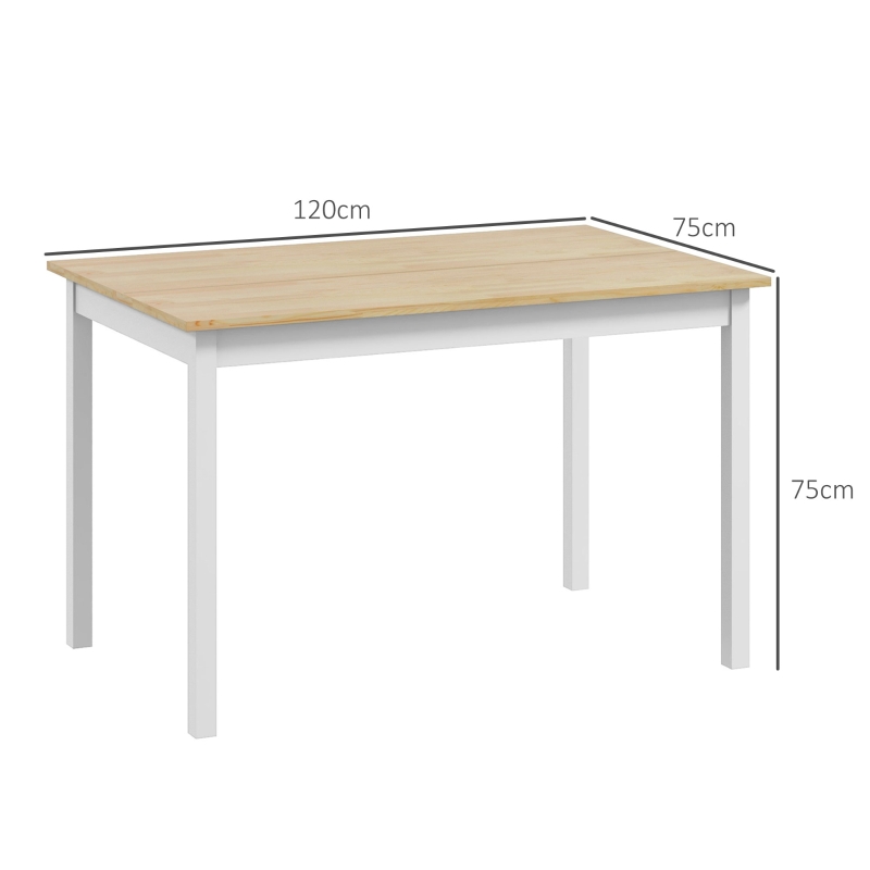 HOMCOM Mesa de Jantar Mesa de Cozinha Estrutura em Madeira Maciça 4 Pessoas estilo Vintage 120 cm Natural e Branco