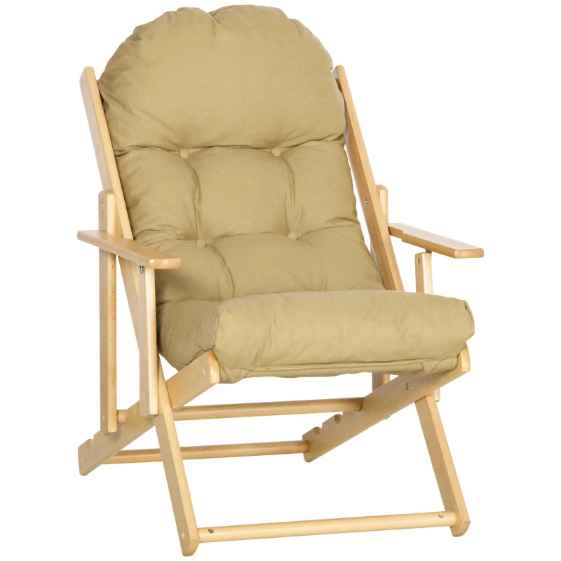 HOMCOM Cadeira de Sala de Estar Reclinável e Dobrável em Madeira Cadeira com Almofadado Capitonê Espesso 71x89x96 cm Marrom Claro