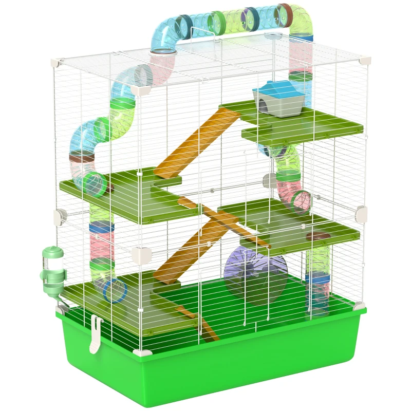 Pawhut Grande Gaiola para Hamsters Gaiola para Roedores 5 Níveis com Túneis Bebedouro Roda Casinha Escadas