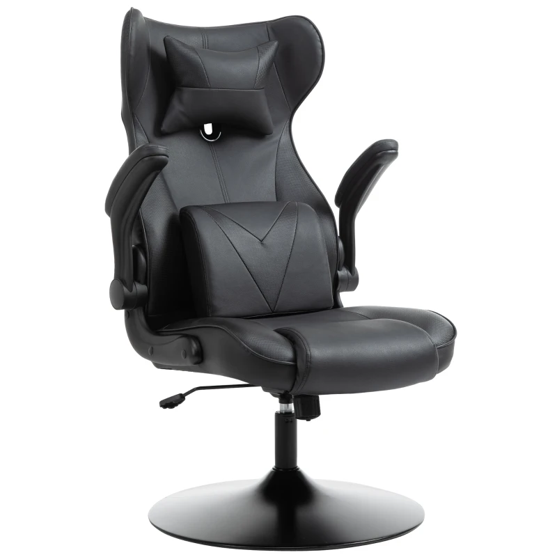 Vinsetto Cadeira de Escritório Gaming Base Metal Giratória 360° Ajustável em Altura Almofadas Integradas Revestimento Sintético Preto