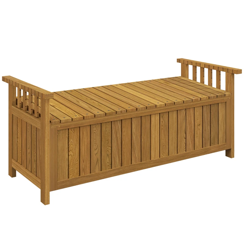 Outsunny Banco de Jardim 2 Lugares em Madeira com Armazenamento de 186L Banco de Exterior com Braços 128,5x56x53,5 cm Marrom