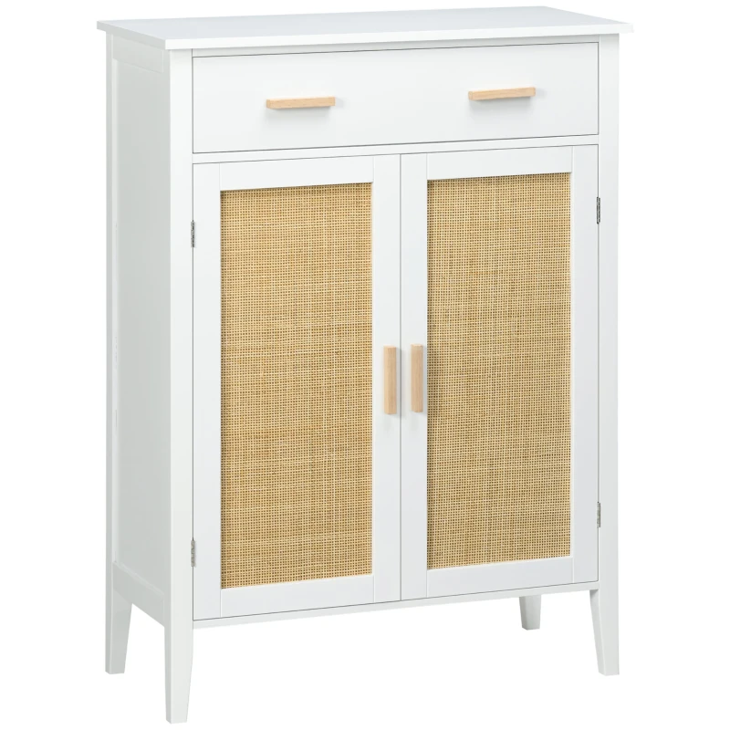 HOMCOM Móvel de Sapatos Armazenamento com 2 Portas Efeito Vime Gaveta 80x35x110 cm Branco