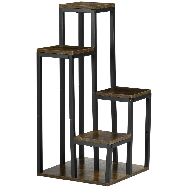 Outsunny Suporte para Plantas Estante de Flores 4 Prateleiras Diferentes Alturas Estrutura Aço 40x40x81 cm Preto