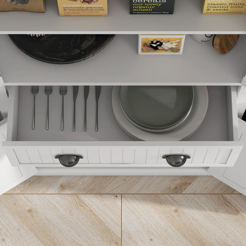 HOMCOM Armário de Cozinha Buffet Cozinha Multi Espaços Prateleiras Ajustáveis 4 Portas e Grande Gaveta 76x40x183 cm Branco