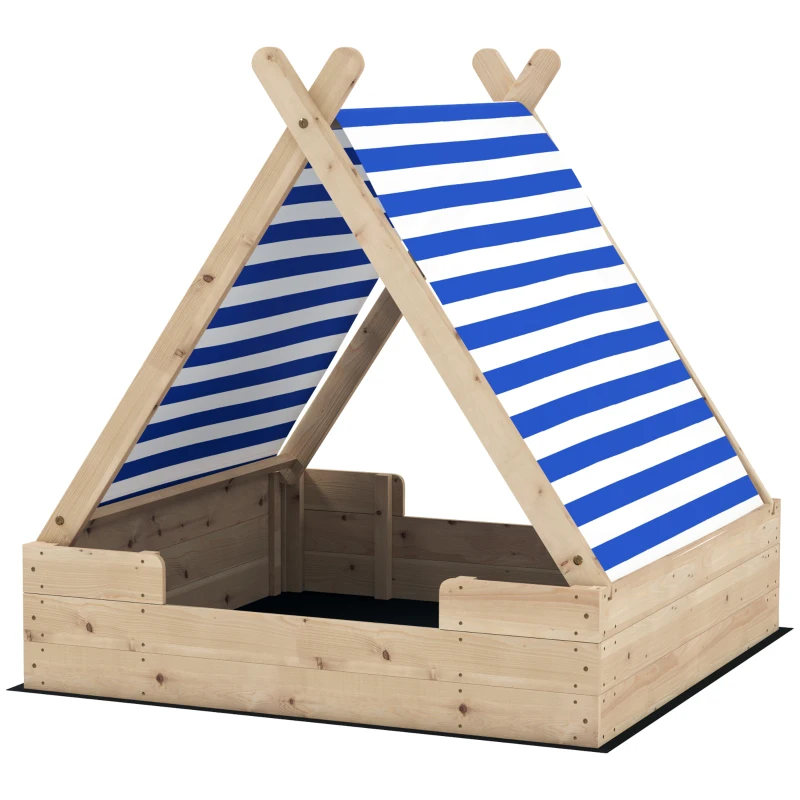 Aiyaplay Caixa de Areia em Madeira para Crianças 3-6 Anos Auvent Removível Resistente Às Intempéries 120x120x126,5 cm Madeira Natural