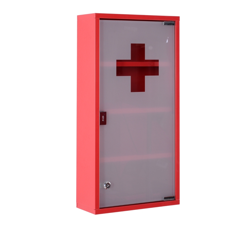 HOMCOM Armario de Medicinas Botiquín Gabinete de Primero Auxilios 4 Estantes 30x12x60cm Caja Colgante de Pared Medicinas con Cerradura
