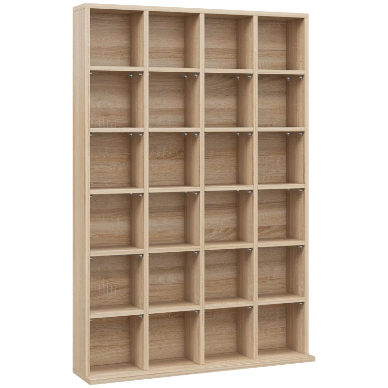 HOMCOM Móvel de Armazenamento Multimídia 480 CD/312 DVD Biblioteca em Madeira com Prateleiras Ajustáveis 89x130,5 cm Madeira Natural