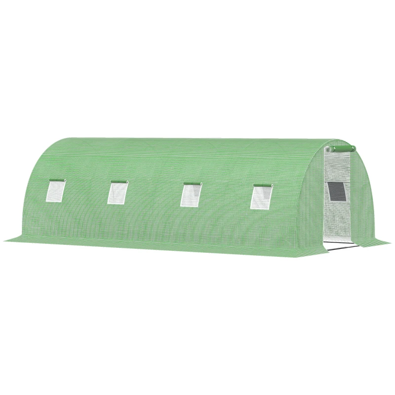 Outsunny Estufa de Jardim Túnel 18 ㎡ 6x3x2 m 8 Janelas Porta com Fecho de Correr Estrutura Tubular em Aço Galvanizado Lona PP Verde