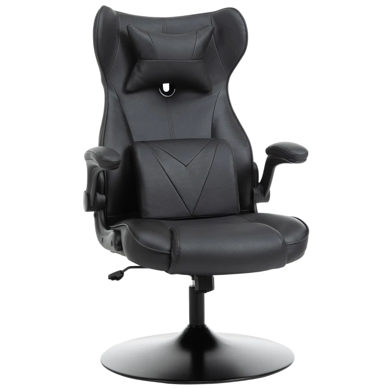 Vinsetto Cadeira de Escritório Gaming Base Metal Giratória 360° Ajustável em Altura Almofadas Integradas Revestimento Sintético Preto
