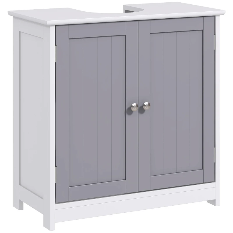 Kleankin Móvel de Banheiro Sob a Pia Móvel Sob a Pia Armário de 2 Portas com Prateleira 60x30x60 cm em Madeira Cinza Branco
