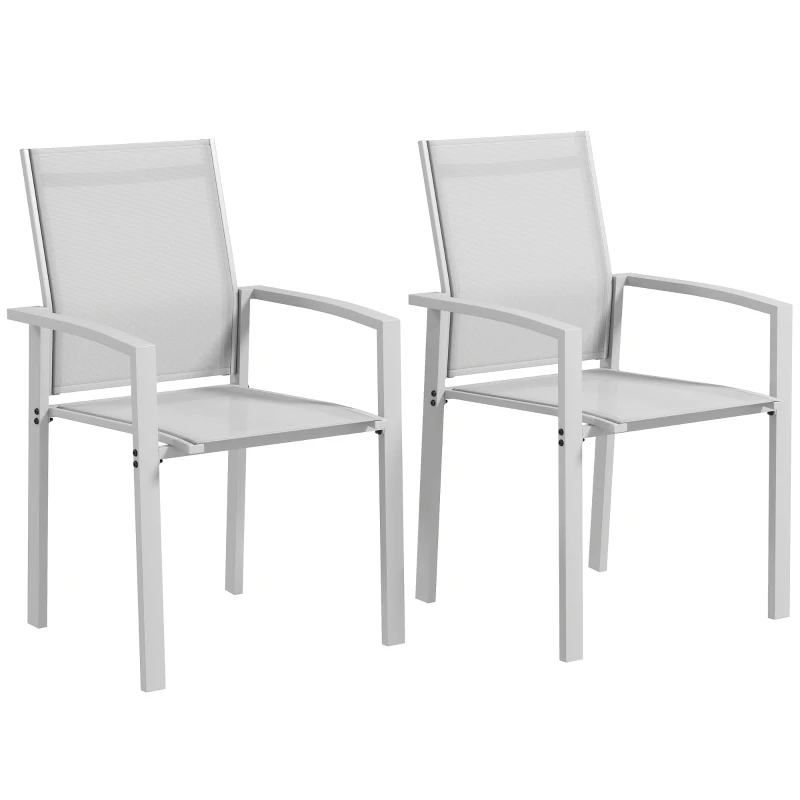 Outsunny Conjunto de 2 Cadeiras de Jardim Empilháveis com Assento Respirável em Aço e Textileno 56x58x89 cm Cinza Claro
