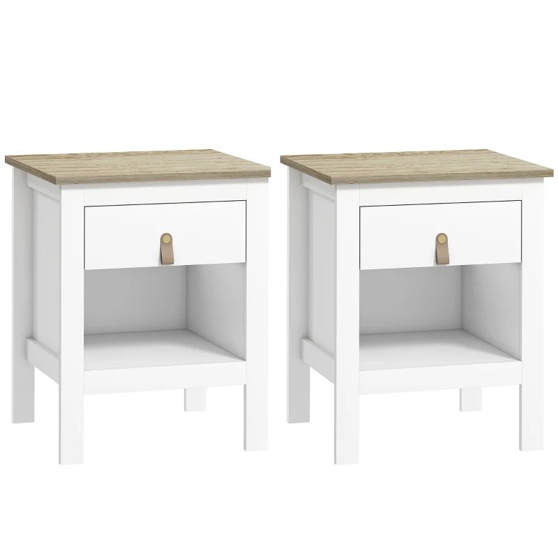 HOMCOM Lote de 2 Mesas de Cabeceira com Gaveta e Compartimento Aberto 45x40x55 cm Branco
