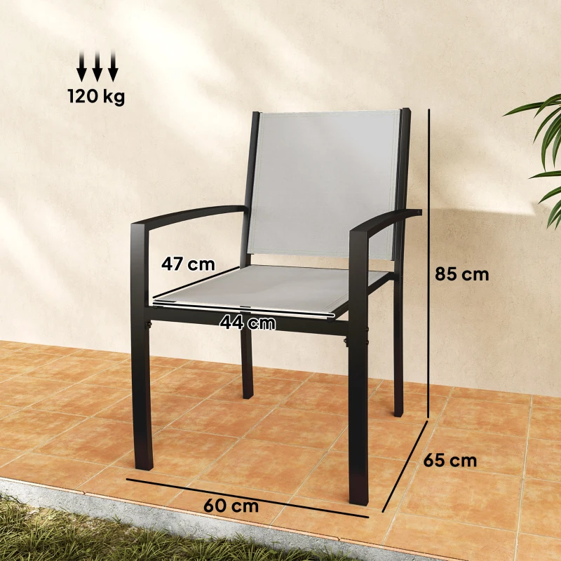 Outsunny Conjunto de 2 Cadeiras de Jardim Empilháveis para Exterior com Braços Estrutura em Aço 60x65x85 cm Cinza Claro