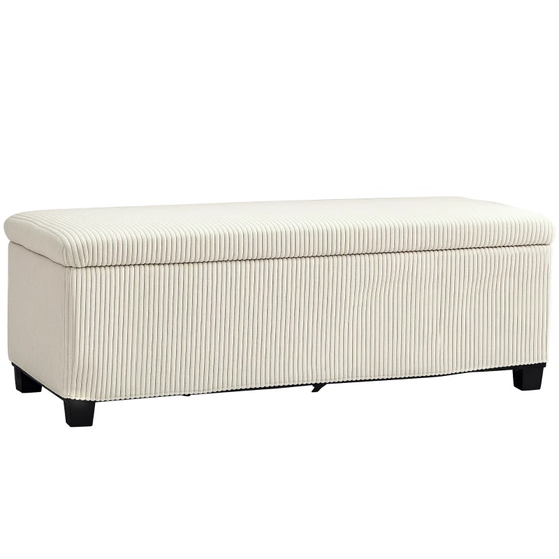 HOMCOM Banco de Armazenamento Banco de Cama em Veludo Cotelê com Tampa para Sala Quarto Entrada 112x42x40 cm Bege