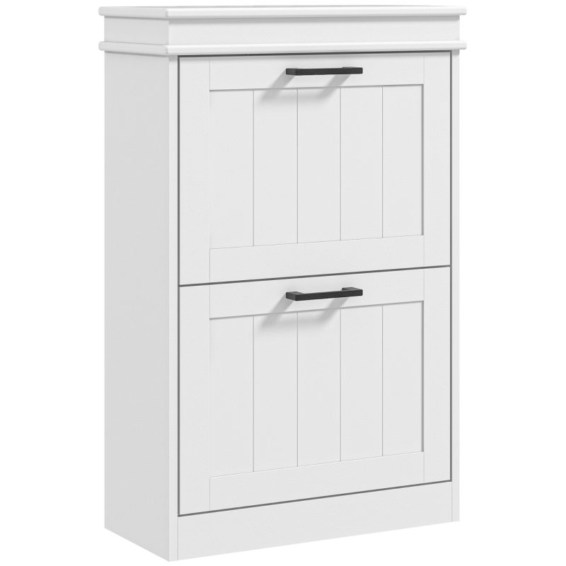 HOMCOM Móvel de Sapateira 2 Portas Basculantes Prateleiras Ajustáveis para Entrada Corredor 54x24x82,5 cm Branco