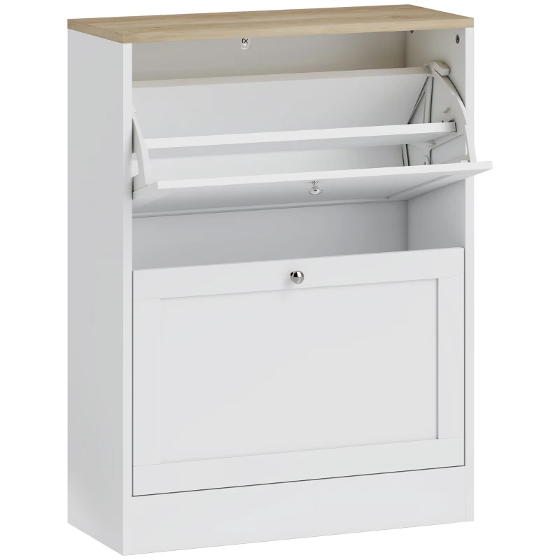 HOMCOM Móvel de Sapateira para 12 Pares Móvel de Entrada com 2 Gavetas Rebatíveis e Prateleiras Ajustáveis 60x24x80 cm Branco