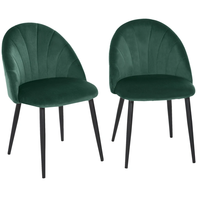 HOMCOM Conjunto de 2 Cadeiras de Sala de Jantar Cadeira de Cozinha Veludo Pés de Metal Verde 52x54x79 cm