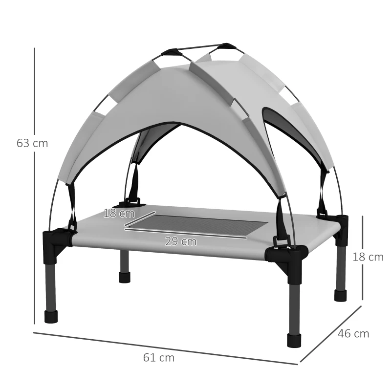 Pawhut Cama para Cães Cama para Cão Elevada Dossel Anti UV Oxford Bolsa de Transporte Incluída 61x46x63 cm Cinza