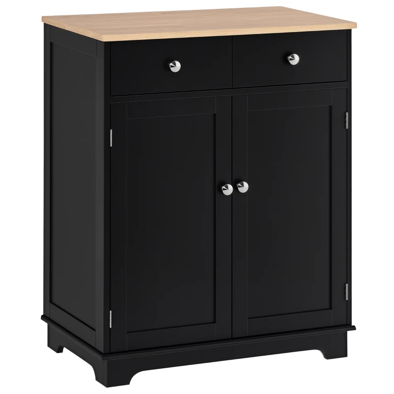 HOMCOM Móvel de Armazenamento Buffet Sala com Armários 2 Gavetas e Prateleiras Ajustáveis 68x40,3x85 cm Preto e Madeira Natural