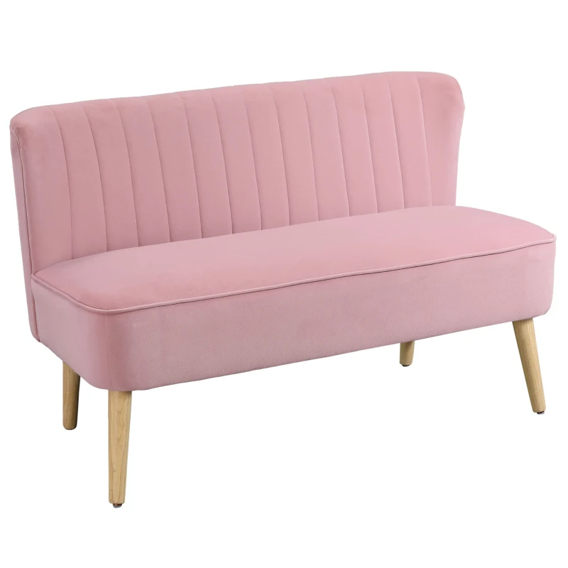 HOMCOM Sofá de 2 Lugares em Tecido Sofá Estofado Duplo Assento Sofá Lounge Madeira Veludo de Poliéster Espuma Rosa 117x56,5x77 cm