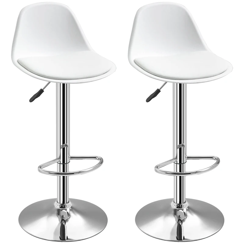 HOMCOM Lote de 2 Bancos de Bar BancoAlta Cozinha com Encosto e Apoio para Os Pés Altura Ajustável 38x42x82-104 cm Branco