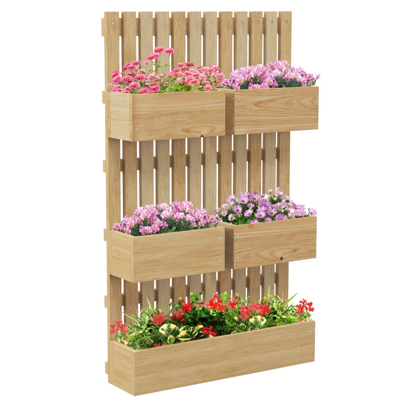 Outsunny Jardineira Murale Canteiro com 5 Vasos Treliça em Madeira Maciça Removíveis 60x16x100 cm