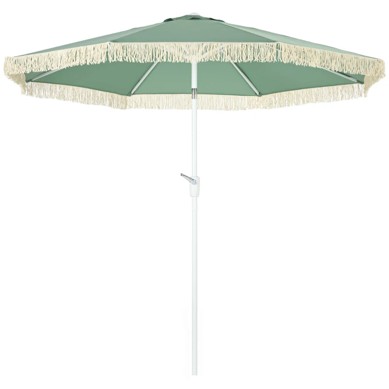 Outsunny Guarda Sol de Jardim Guarda Sol Exterior Inclinável Guarda Sol com Franjas com Manivela 8 Varetas Ø 2,65x2,45 m Verde