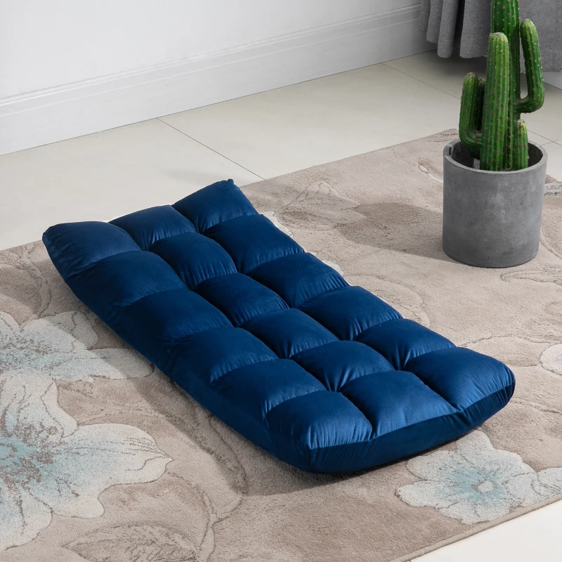HOMCOM Sofá Conversível Sofá Preguiçoso Conforto Inclinação de Encosto Multi Posições 90° 180° Flanela Poliéster Acolchoado Azul Rei