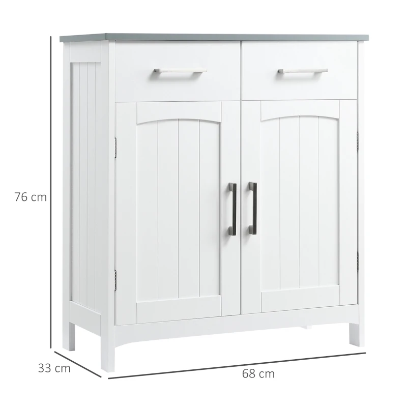 Kleankin Móvel de Banheiro com 2 Gavetas Armário com Portas Prateleira Ajustável 68x33x76 cm Branco