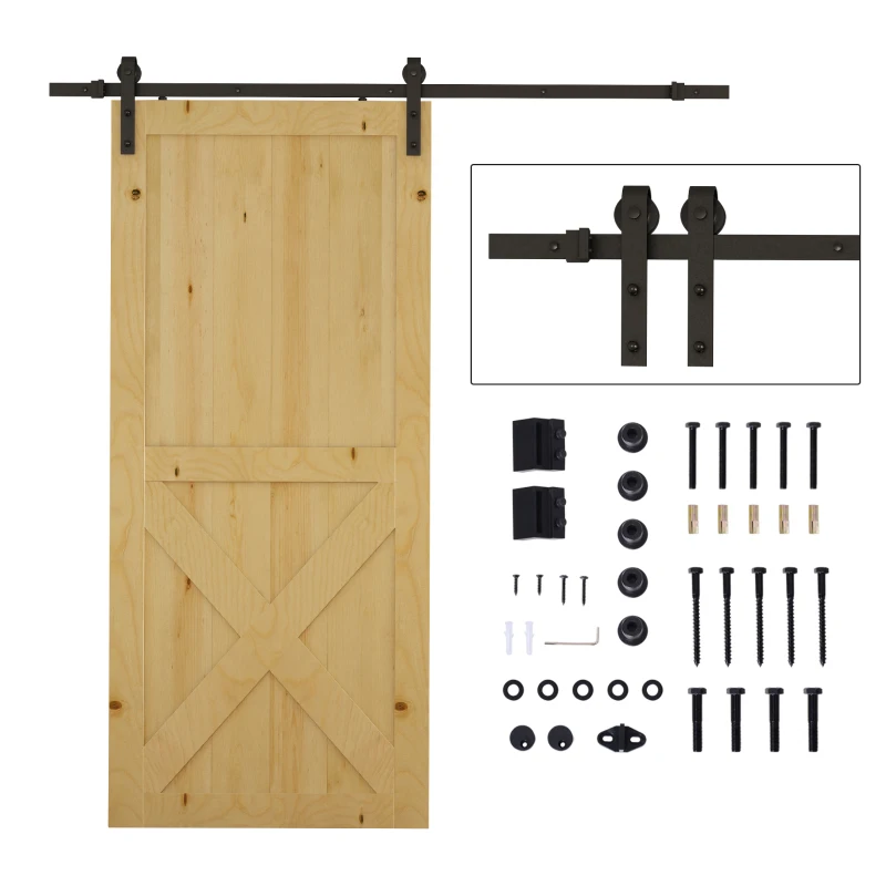 HOMCOM Kit de Porta de Correr Sistema Embutido para Porta com 35-45 Mm e Largura Máx de 1 m Carga Máxi 100 Kg Aço Marrom Escuro