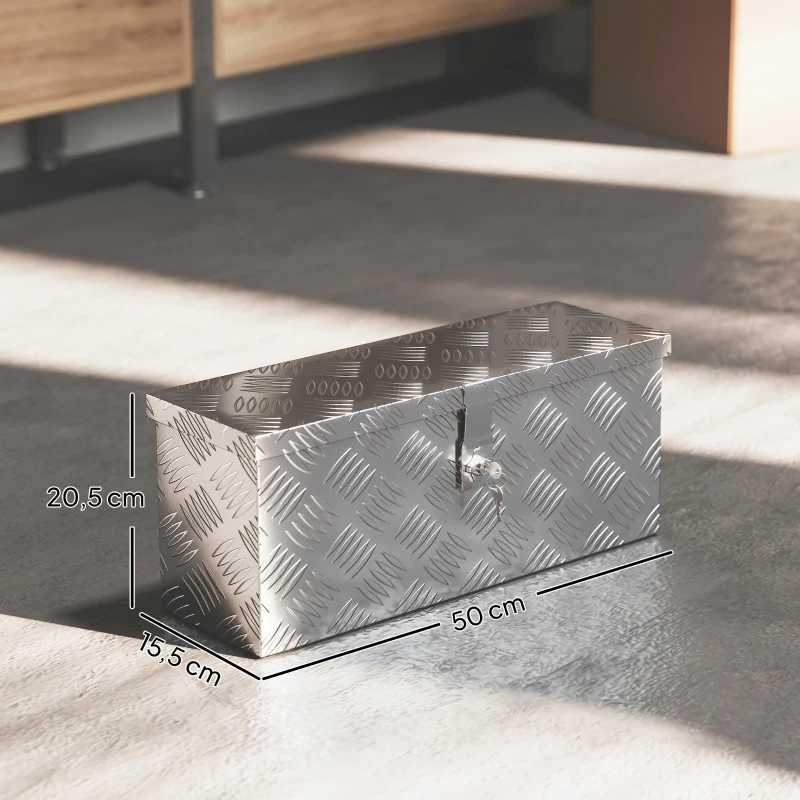 HOMCOM Caixa de Armazenamento Caixa de Ferramentas em Alumínio com Fechadura de Chave 50x15,5x20,5 cm Prateado