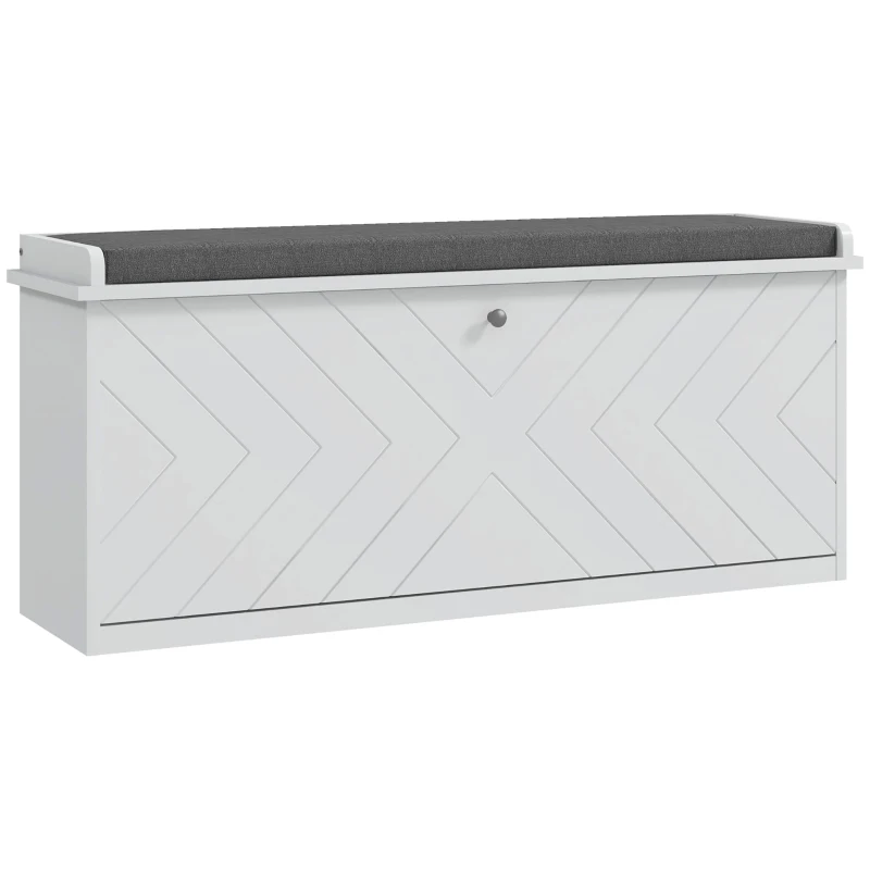 HOMCOM Banco de Sapatos com Gaveta Dobrável Almofada de Assento e Prateleira Ajustável 100x26x44,5 cm Branco