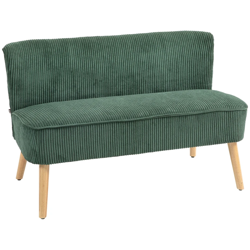 HOMCOM Sofá de 2 Lugares Estofado Madeira Poliéster com Aspecto de Veludo Espuma 117x56,5x77 cm Verde