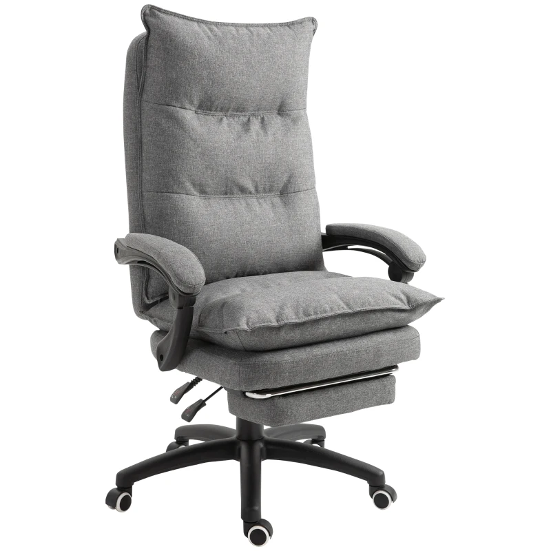Vinsetto Cadeira de Escritório com Massagem Cadeira Ergonômica Altura Ajustável Encosto Reclinável Giratória a 360° Linho Cinza