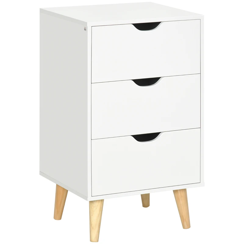 HOMCOM Mesa de Cabeceira Mesa de Noite com 3 Gavetas Estilo Escandinavo para Quarto Sala 40x35x68,5 cm Branco