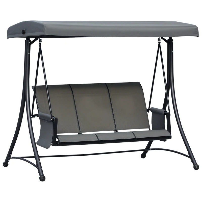 Outsunny Balancelle de Jardin 3 Places Toit Inclinaison réglable Assise Dossier Ergonomique 2 Pochettes Rangement métal époxy alu. textilène Gris