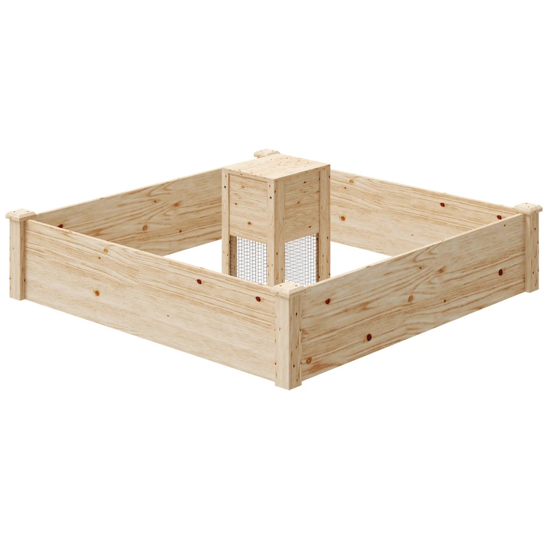 Outsunny Jardineira em Madeira Jardim Exterior com Caixote de Compostagem com Fundo Aberto 123x123x25,5 cm Madeira Natural