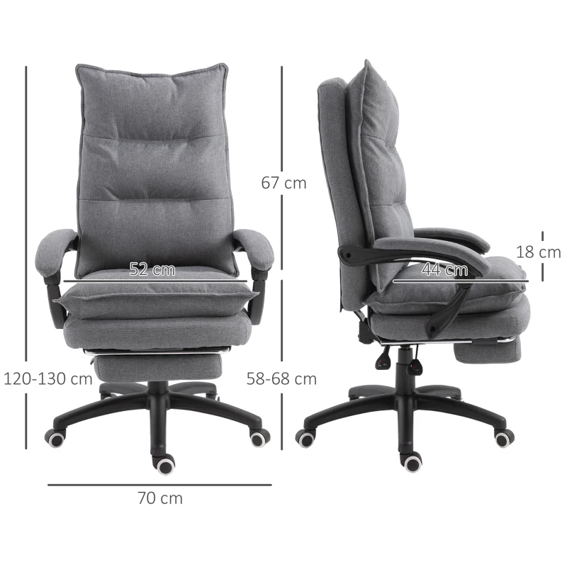 Vinsetto Cadeira de Escritório com Massagem Cadeira Ergonômica Altura Ajustável Encosto Reclinável Giratória a 360° Linho Cinza