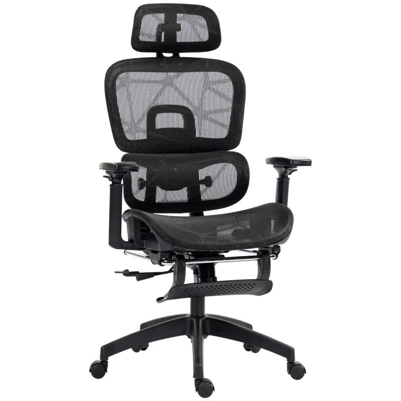 HOMCOM Cadeira de Escritório Cadeira de Escritório Ergonômica em Malha com Braços 3D Encosto Reclinável 66x64x122 cm Preto