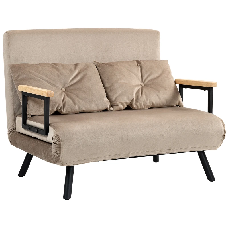HOMCOM Poltrona Cama de Hóspedes Apoio de Braço de Madeira Estrutura de Aço Até 120 Kg 102x73x81 cm Marrom Claro