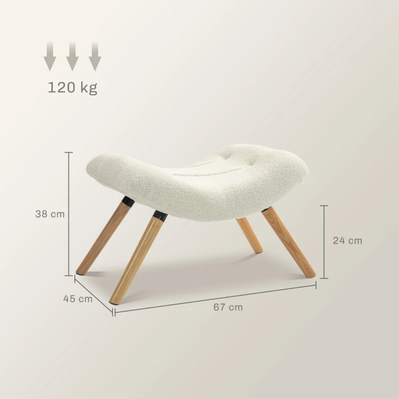 HOMCOM Apoio para Os Pés Moderno em Madeira com Revestimento em Poliéster e Pernas de Faia Acolchoado Branco Creme