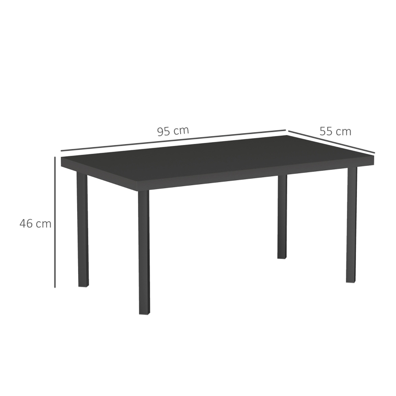 Outsunny Mesa de Centro de Jardim Retangular Mesa Auxiliar com Efeito de Grão de Madeira Estrutura em Metal 95x55x46 cm Preto