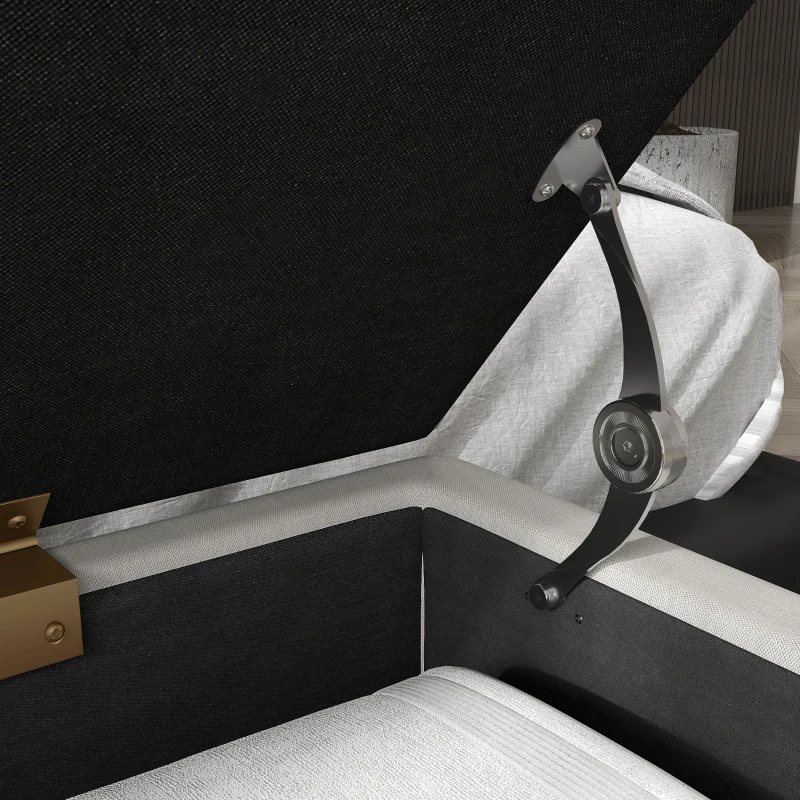 HOMCOM Banco Caixa de Armazenamento 2 em 1 em Tecido com Pés de Agulha em Aço Dourado 100x40x49 cm Creme