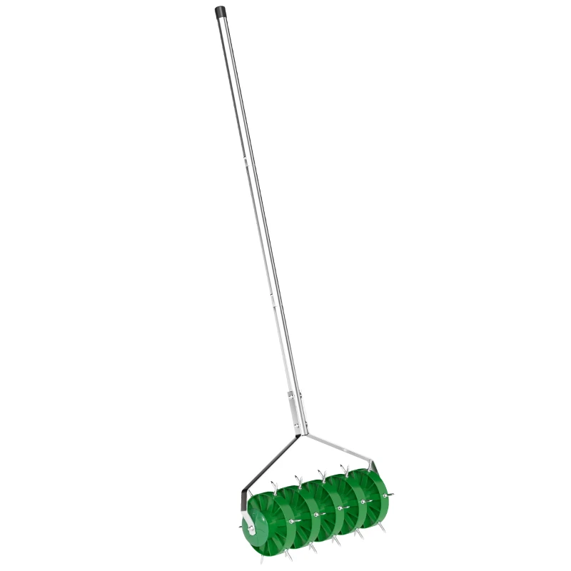 Outsunny Rolo Aerador de Relva com Cabo Removível em 3 Peças Aerador de Relva Manual 45x21x140 cm Verde Escuro