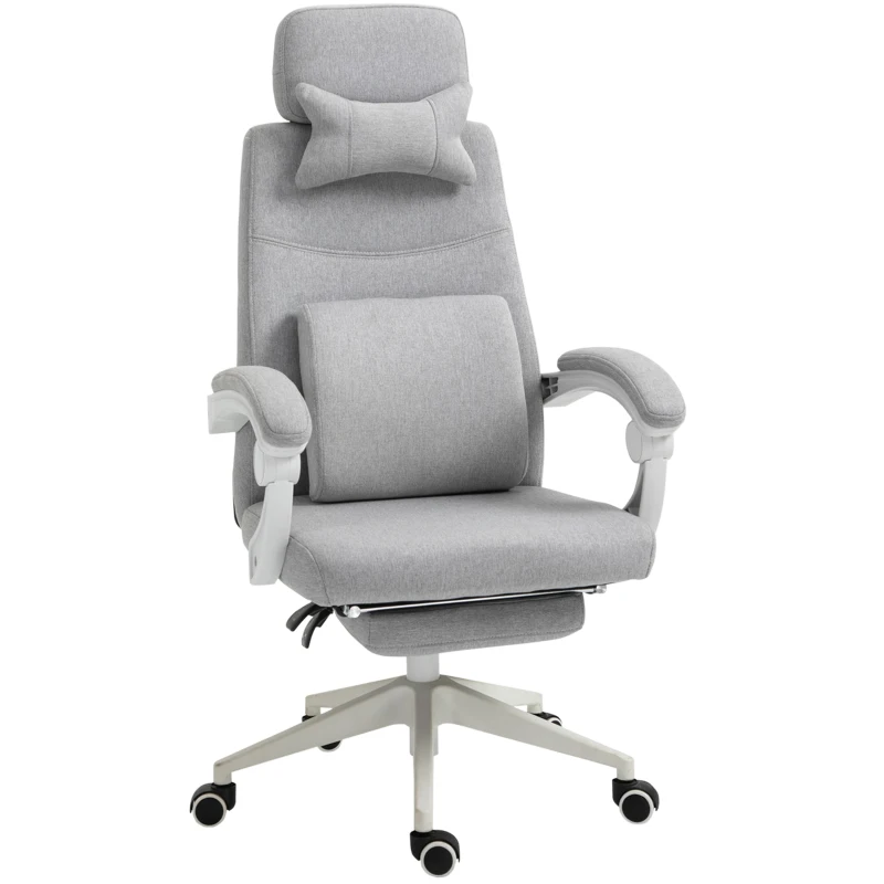 Vinsetto Cadeira de Escritório Cadeira de Gerente Conforto Encosto Ajustável descanso de Pés Rodízios 360° Linho 62x68x127 cm Cinza