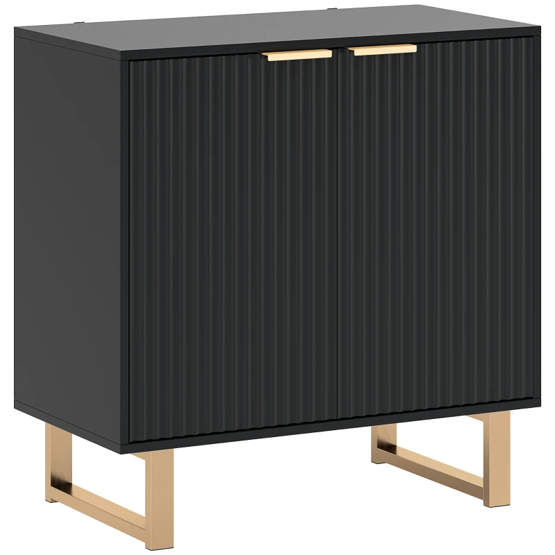 HOMCOM Buffet Sala Móvel de Armazenamento Estilo Moderno com Armário de 2 Portas Caneladas Prateleira Ajustável Pés de Metal Preto
