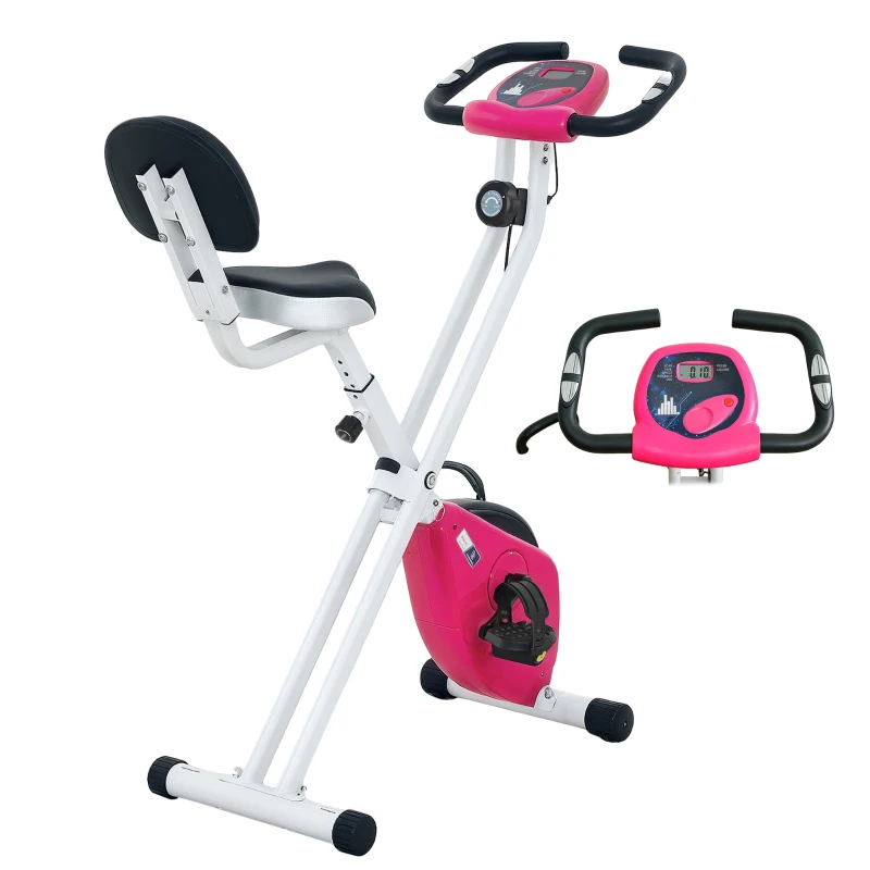 HOMCOM Bicicleta de Exercício Dobrável Colaboração 8 Níveis de Resistência Selim Ajustável Rosa