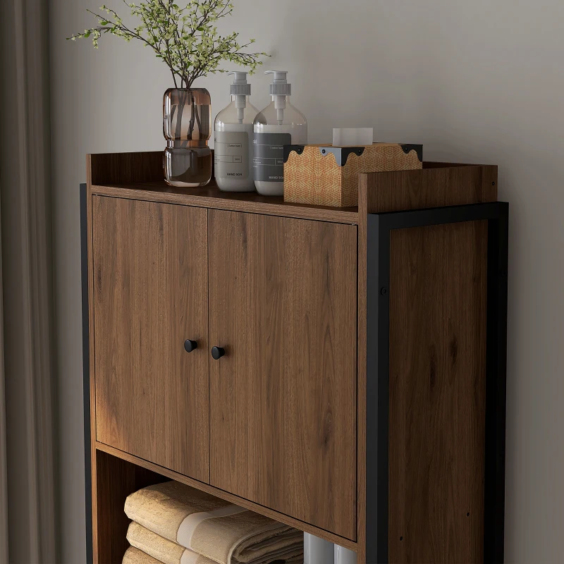 Kleankin Móvel sobre Sanita para Casa de Banho com Armário 2 Portas e Prateleira Aberta 68x25,5x172,5 cm Marrom e Preto