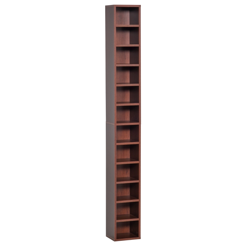 HOMCOM Armazenamento para CD e DVD Estante Coluna de Arrumação Móvel de Arrumação 12 Compartimentos Máx. 204 CD 21x20x175 cm Castanho